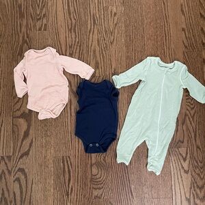 Little + Free, 3-6m Kids One Piece Set - Pink, Navy, and Sage